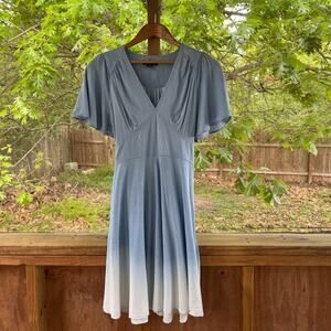 Hommage Women's Blue Ombre Fit & Flare Pleated Dress Size M